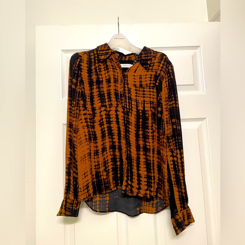 A.L.C silk orange black shirt long sleeve size small size 2
